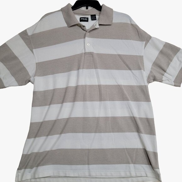 Ping Collection Mens Striped Polo Shirt Beige & White 58% Cotton 39 Polyester Si - Picture 1 of 10